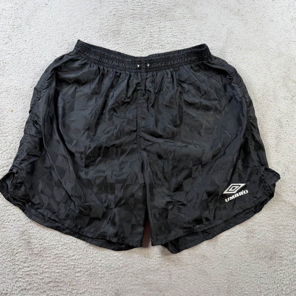 Vintage Umbro Shorts Mens Large Black Checkered Soccer 90s Gym Active